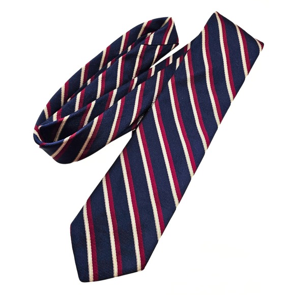 Corniche Necktie Mens Navy Blue Red‎ Striped Silk Classic Business Formal - Picture 3 of 5